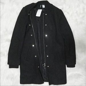 Wool Blend Long Bomber Jacket